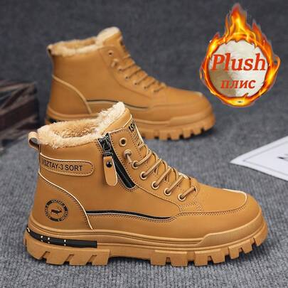 男士冬季保暖雪地靴 - 休闲户外徒步鞋，柔软舒适的衬里，耐用的 PVC 鞋底和侧拉链闭合设计，适合秋冬季日常穿着，徒步靴，寒冷天气装备，坚固的结构，冬季鞋类，运动风格，保暖衬里，精力充沛的男士