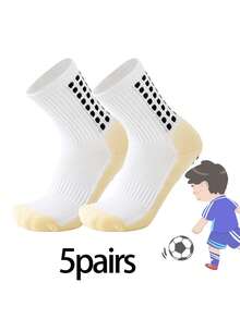 1/5 Pairs Kids/Teens Sports Socks, Colorblock Football/Basketball/Cycling Crew Socks, Non-Slip Athletic Socks