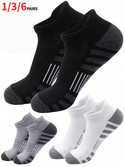 1/3/6 双男士运动跑步低帮休闲踝袜带缓冲垫，男女皆宜