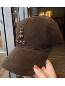 1 pieza Gorra de béisbol ajustada para mujer, gorra linda con diseño de conejo para deportes al aire libre, gorra suave para correr y hacer ejercicio