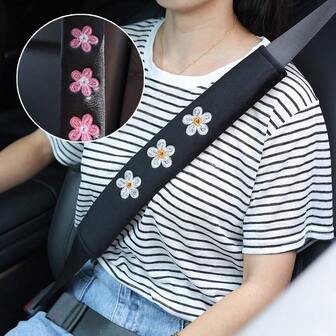1pc Car Seat Belt Shoulder Pad, Floral Embroidery Pattern, Velvet Shoulder Cover, Extended 14.37in, Enhance Driving Experience, Automotive Interior Accessories, Fit For Truck, SUV, Van And Most Vehicles, 2025 Winter New Arrival