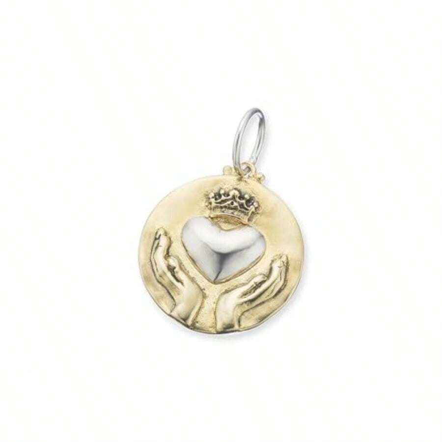 Women's Hand Heart Crown Charm Silver Brass 25 X 25 Mm