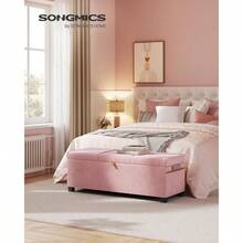 SONGMICS Storage Ottoman Bench Storage Chest 15.7 X 43.3 X 15.7 Inches End Of Bed Bench 27 Gal. 103 L For Bedroom Entryway Living Room Jelly Pink ULSF533R01