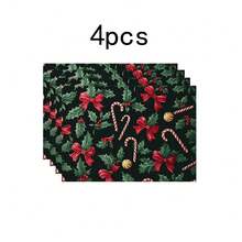 1pc/4pcs/6pcs/100pcs Christmas Walking Stick Pattern Printed Placemats, Heat-Insulating Placemats, Suitable For Home Decoration, Holiday Dining, Kitchen And Party Decoration, Party Placemats, Can Be Given As Christmas Gifts