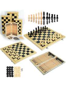 Wooden Chess Game, 3-In-1 Chess, Portable Chess, Chess Board Set, Foldable, High-Quality Chess Board - Multicolor - View 6