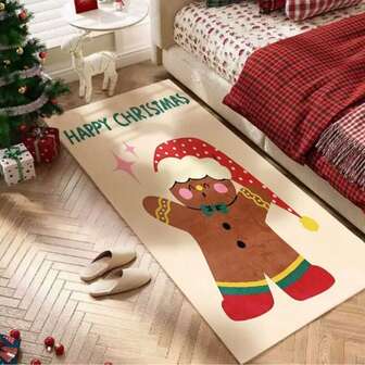 1件装天鹅绒地毯垫，圣诞氛围姜饼人装饰地毯，适用于客厅、卧室、儿童房、书房、休息室、厨房地毯