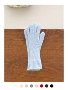 贝壳标志纯色露指手套，保暖防风触屏，简约百搭情侣手套，秋冬季女士毛绒针织露指手套，可爱五指保暖防风，适合学生、骑行、户外活动，简约百搭纯色加厚长款露指手套，保暖防寒，骑行户外情侣手套，冬季 - 貝殼標字母 - 查看 20