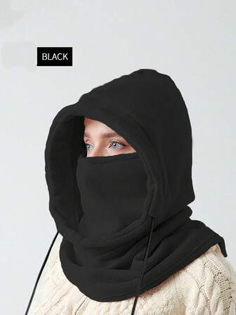 1pc Women's Black Wool Balaclava Hat, Sun Resistant Bicycle Hat, Fleece Winter Hat, Windproof Skiing Face Mask For Cycling, Women's Hat, Scarf Integrated Outdoor Sports Warm Hood Accessories For Winter