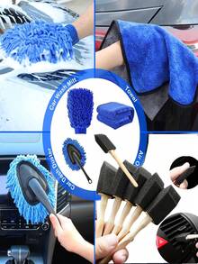 Bộ dụng cụ vệ sinh xe hơi 17 món, Bộ dụng cụ chăm sóc xe hơi bao gồm bàn chải rửa, bàn chải lốp, bàn chải vệ sinh nội thất, khăn lau, gạt nước - Một cỡ - Xem 4