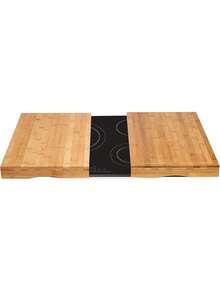 BLOOM STORE - Juego de 2 Tablas de Cortar de Bambú con Función Cubre Vitrocerámica – Protector Multifuncional para Cocina, Encimera y Preparación de Alimentos, 56x54x4 cm - Beis - Ver 6