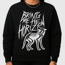 Bring Me The Horizon Skeleton Dog Sweatshirt, BMTH Gothic Hoodie, Metalcore Band Merch Alternative Rock Emo Streetwear
