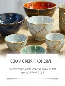 Zestaw do naprawy szkła Jakehoe Ceramic Glass Repair Art Kit – złoty klej głęboko spaja potłuczoną ceramikę i szkło, przekształcając uszkodzone przedmioty w dzieła sztuki. Zaprojektowany do naprawy i upiększania potłuczonej ceramiki i szkła.