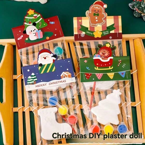 1pc Christmas Graffiti Plaster Figurine - DIY Coloring Craft For Kids, Preschool & School Gifts, Party Supplies, Improve Hand-Eye Coordination, Holiday Handicraft, Creative Activity, Festive Design, Materials, Easy To Color, Holiday Decor, Young Artist (Random Style)