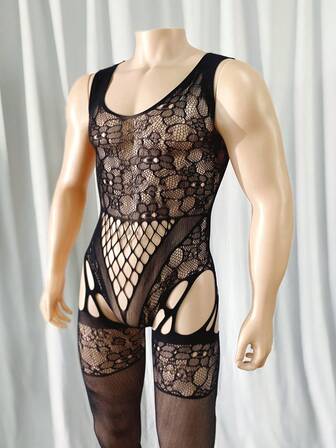 1 件性感内衣男士连体袜透视罩杯镂空连体袜不含内衣情人节泳装和服装