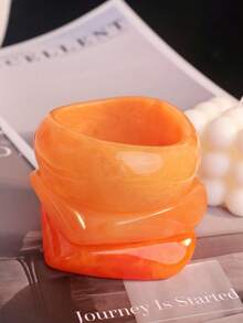 Bộ 3 vòng tay Acrylic hình quả cam, vòng tay nhuộm tối giản thanh lịch, có thể đeo riêng hoặc xếp chồng, thích hợp đeo hàng ngày và đi nghỉ - trái cam - Xem 2