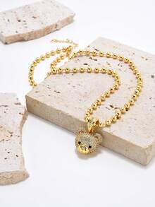 1入組銅微方晶鋯石熊吊墜項鍊