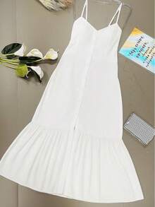 Long Dress In Viscose, Plain, Straps, Buttons In The Front, Cups And Lining. Elastex On The Back - Blanco - Ver 2