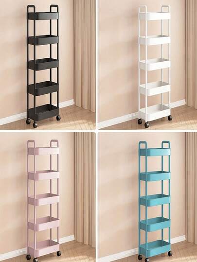 Un moderno e semplice carrello portaoggetti con 5/4/3 ripiani e ruote, adatto per organizzare articoli domestici come vestiti e altro per risparmiare spazio interno, e facilitare l'installazione e lo smontaggio per migliorare l'ordine della casa. È il miglior regalo per festività come Natale, Ognissanti, Ringraziamento, San Valentino.