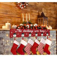 Stocking Holder Mantle Stocking Hangers Mantel Fireplace Wall Hanging Sign With 6 Hangers Collapsible And Stockings Were Hung Stocking Hooks Xmas Decor 28.4 Inch
