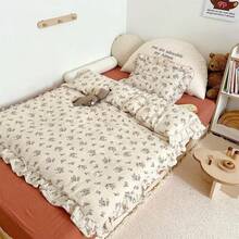 Muslin Duvet Cover With Ruffled Edges, 1 Piece Cotton Comforter Cover 47X59'', Pattern 2-Layer Gauze Bedding, No Quilt Or Pillowcases, Bedroom Essential - 古典 - 查看 6