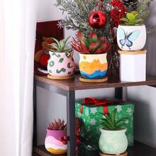 6 Pcs 3.5 Inch Ceramic Succulent Pots Painting Figurines Paint Kit Unpainted Ceramic Bisque Paintable Flowerpots With Drainage Hole Ready To Paint - 18 - Xem 6