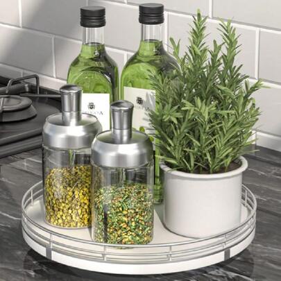 9" Oak Lazy Susan For Table Top, Wooden Lazy Susan Turntable Organizer For Dining Table Cabinet Pantry Wood Coffee Table Tray For Countertop Spice Organization And Storage Round Home Decor Silver,23195229