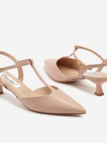 Duck Heel Pumps With Decorative Straps - Baby Pink - View 6