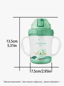 1PC 180ML/220ML/240ML Cartoon Straw Cup For Kids, Cute Baby Sippy Cup, 360° Drinking, Leak-Proof & Durable With Handle And Scale, Suitable For Daily Use - Green - View 8