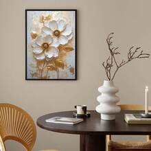 1 Peça, Pintura Pendurada em Tela, Pintura Decorativa Emoldurada, Pôster, Pintura a Óleo Floral Branca Elegante com Folhas Douradas - Decoração de Parede Abstrata Moderna para Sala de Estar, Quarto, Escritório, etc. - Pintura a Óleo Emoldurada em HD, Presente Perfeito para Halloween, Ação de Graças, Natal, Decoração de Ambiente, Corredor, Cafeteria, Biblioteca, Banheiro - Multicolorido - Visão 10