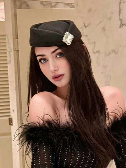 1 pezzo Cappello in feltro di lana vintage da donna, elegante e minimalista stile francese, versatile, adatto per feste, uso quotidiano, fotografia di strada, autunno/inverno