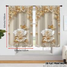 2 Pcs Polyester Light Filtering Curtains - High Definition White Gold Flower Pattern Printing For Bedroom, Living Room, Office And Home Decor, Rod Pocket Design - Multicolor - View 13