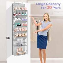 Extra Large Hanging Shoe Storage Organizer Clear Over The Door Shoe Organizer Fit 20 Pairs Shoe Holder For Sneakers Boots Storage 172x42cm - As Pic - View 4