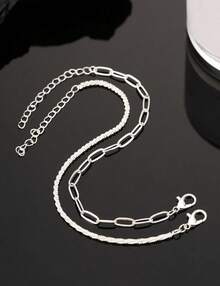 2 Pieces Minimalist Fashionable Chain Bracelet, 18K Gold Plated And 925 Silver Plated - 銀色 - 查看 3