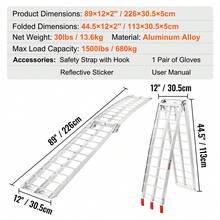 Aluminum Ramps, 1500 Lbs Folding Loading Ramps For Pickup Trucks Bed, Trailers Ramp With Load Straps For Dirt Bike, UTV, ATV, Trucks, Lawn Mowers, Snowblower, Cargo Trailer, 89"L X 12"W, 2 Pcs - Silver - View 7