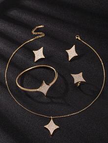 4pcs/Set Star Studded Rhinestone Ring, Necklace, Earrings, Bracelet Jewelry Set, Minimalist Unique Jewelry Set, Suitable For Daily Wear