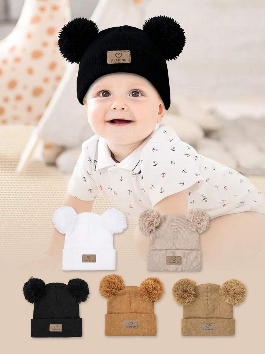 1pc Heart Embroidered Fuzzy Ball Knit Hat, Pink, Children Knit Hat, Baby Knit Hat, Y2K Style, Children Outdoor Casual Versatile Winter Cold-Proof Hat, Suitable For Daily Commute - Knitted Hat - View 1