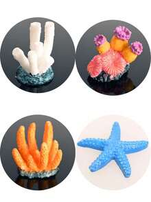 8-Piece Ocean-Themed Simulated Coral, Starfish And Seaweed Mixed Set, Suitable For Freshwater/Saltwater Fish Tanks And Aquariums. Marine Plant Decoration - Easy To Clean, Cute Underwater Shape, Fun Design, Fine Carving, Gift For Aquarium Enthusiasts
