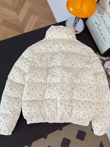 Women's Loose Casual Padded Coat, Romantic Floral Design, Funnel Neck Zipper Casual Versatile, Fashion Streetwear Travel Holiday Multi-Style Matching Item For Winter - Multicolor - View 4