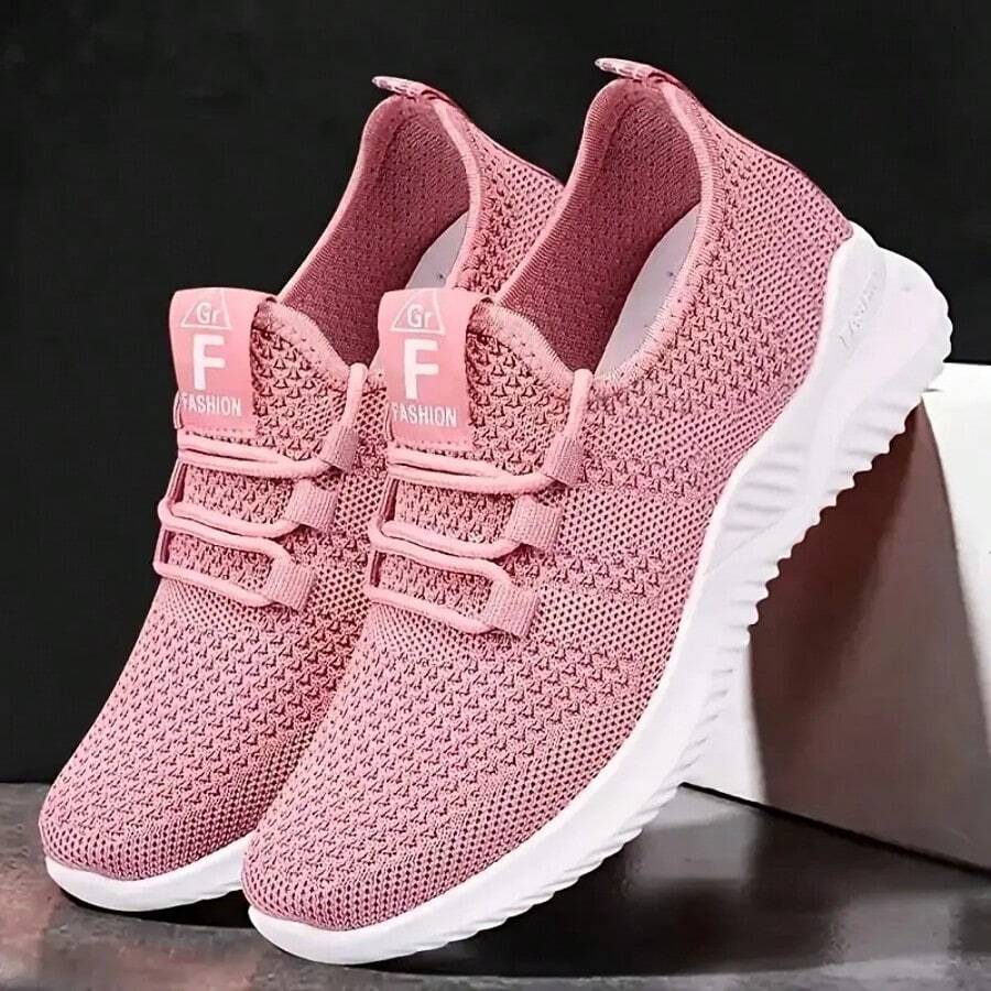 2025 New Women's Breathable Mesh Running Shoes - Lightweight Casual Sports Shoes. With Stable Support, Soft Rubber Sole And Solid Color Design, They Are Suitable For Walking, Jogging And Daily Wear. They Are Fashionable And Comfortable Shoes. - 櫻花粉 - 查看 1