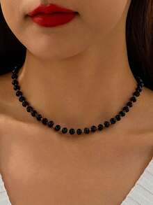 1pc Minimalist Fashion Flat Round Bead Handmade Chain Necklace, Versatile Small Batch Jewelry For Everyday Wear, Casual, Party, Gift (Handmade Chain Length Customized, Bead Quantity Varies)