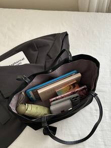 时尚大容量女士单肩托特包，设计感十足 - 黑色 - 查看 11