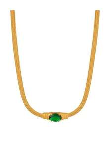 RAYQUEEN 1pc Fashionable Gold-Plated Stainless Steel Green Cubic Zirconia Necklace, Versatile, Suitable As Gift - necklace - View 6