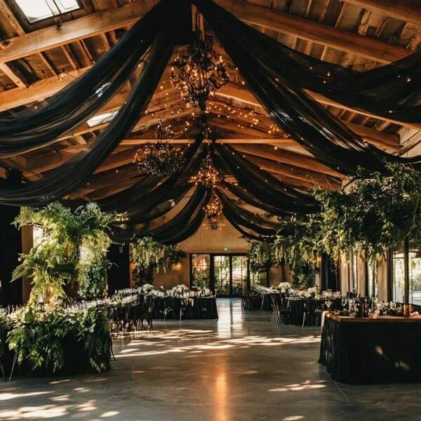 1 Stück, 160 cm x 800 cm schwarzer Hochzeitsbogen Dekor aus schimmerndem Organza Stoff, Outdoor Hochzeitsbogen Polyester Chiffon schimmernder Stoff, geeignet für Hochzeitszeremonie Empfang Blumenkranz Dekoration, Decke, Zeremonie, Bühne, Braut-/Babyparty