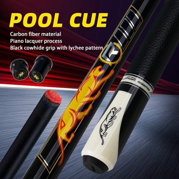 58-Inch Carbon Fiber Pool Cue With Joint Cap, 13mm Rainbow Leather Tip And Quick-Release Joint, Stainless Steel Mid-Joint, 20oz Cue, Shock Absorption System | Perfect Christmas Gift