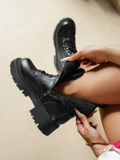 2025 Autumn/Winter Widened Women's Shoes, Platform Shoes, Wide Toe Box Women's Shoes, Fashion Versatile Casual Women's Shoes, Side Zipper Women's Shoes, Teenage Student Shoes, Student Boots, Casual Ankle Boots,Fur Boots