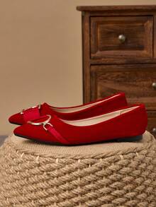 WHDXY 1 Pair Women's Pointed Toe Flats, Soft Leather Office Shoes, Versatile Loafers, Shallow Soft Bottom Fairy Style Flat Heel -On Commuting Shoes - 紅色 - 查看 3