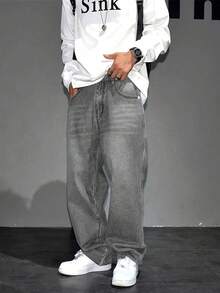 Men's Retro Loose Fit Jeans, Versatile Casual Wear For All Seasons - Grey - View 2
