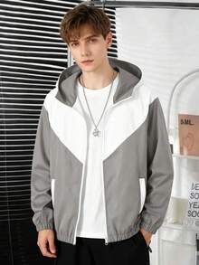 1pc Casual Teenager Boys' Jacket, Fashionable Patchwork Design, Versatile For Outdoor, Commute, Leisure Wear, Also Suitable As Gift - Grey - View 5