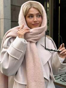 1PC Solid Color Thick Scarf For Winter Warmth Collar, Thick Wool Knitted Thick Tassel Scarf For Both Men And Women, Couple Style Gift For Friends And Family For Dress - 09-beige - View 10