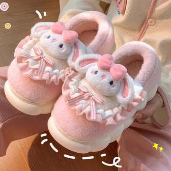 2025 Nya Dam Söta Tecknade Kaniner Plyschfodrade Varma Inomhus Utomhus Icke Enkla Bekväma Termofodrade Tofflor